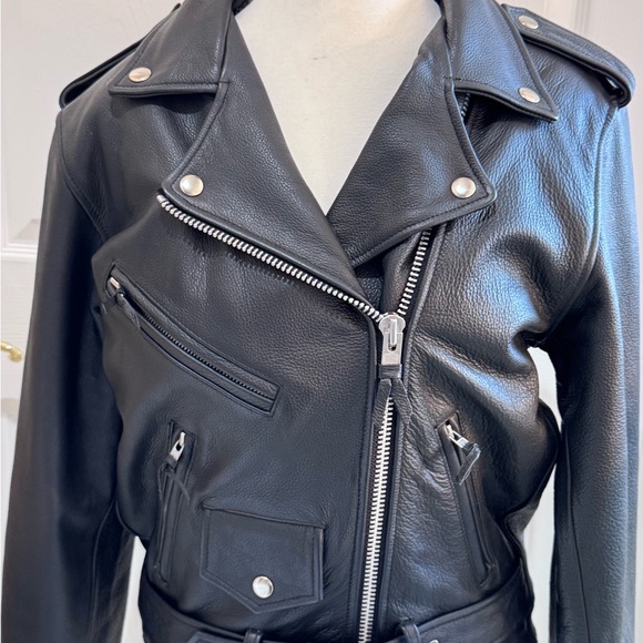 Excelled Jackets & Blazers - Black Leather Biker Jacket with Wild Turkey Bourbon Emblem Size 4
